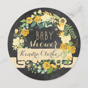 BLOM- INBJUDAN FÖR BABY SHOWER FÖR SVART TAVLA