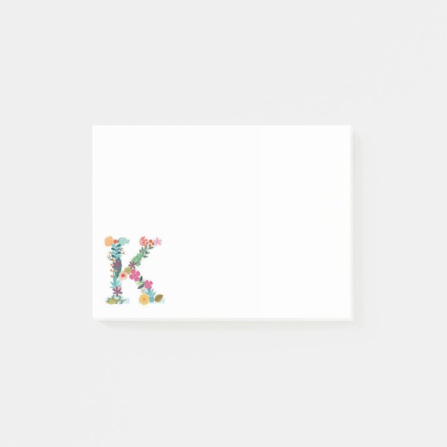 Blom- initial brevMonogram - K - Post-it Block (Framsida)