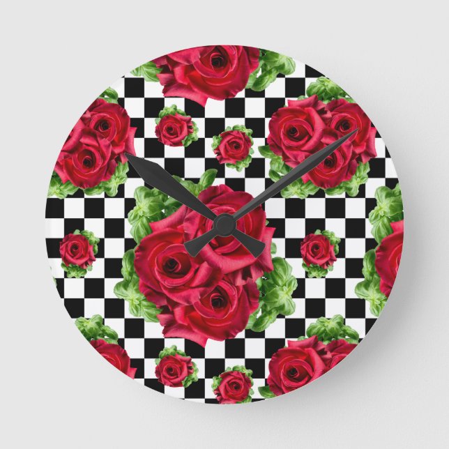 Blom- kärlek för Rockabilly röd rosbukett Rund Klocka (Framsida)