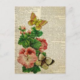 Blom- konst för fjäril på vintageordboksidan vykort