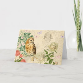 Blom- kort för vintageugglahälsning med ro