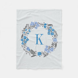 Blom- kran för personlig & Monogramblåttgrå färg Fleecefilt