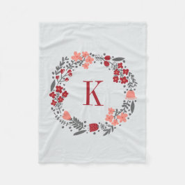 Blom- kran för personlig & Monogramkorallgrå färg Fleecefilt