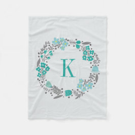 Blom- kran för personlig & Monogramkrickagrå färg Fleecefilt