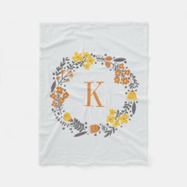 Blom- kran för personlig & Monogramorangegrå färg Fleecefilt