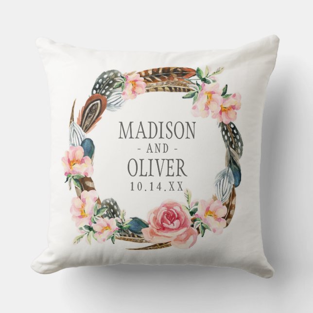 Blom- kran för vattenfärg med fjädrar | som gifta kudde (Framsida)