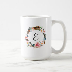 Blom- kran för vattenfärg med monogramen för kaffemugg