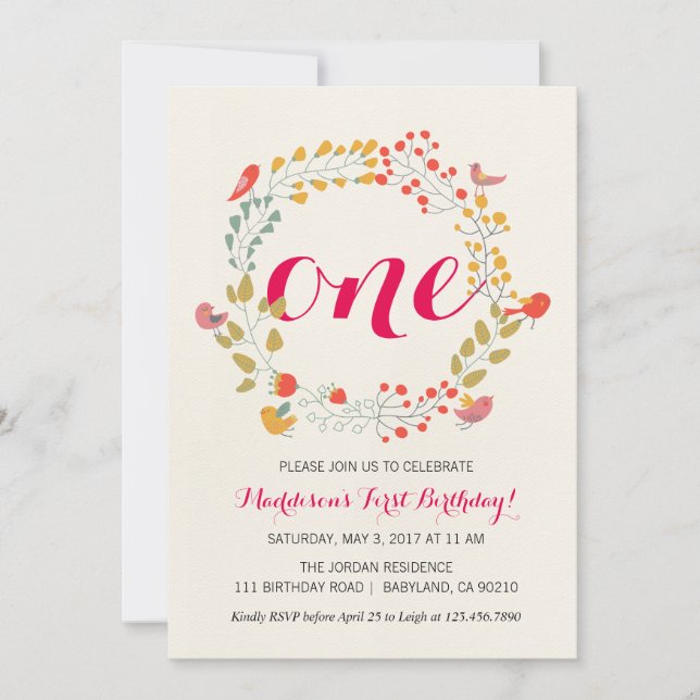 Blom- kranbaby första inbjudan för födelsedag (Framsida)