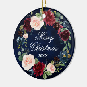 Blom- krangod jul för elegant vattenfärg julgransprydnad keramik