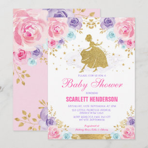 Blom- kunglig Princess baby shower för rosa Inbjudningar