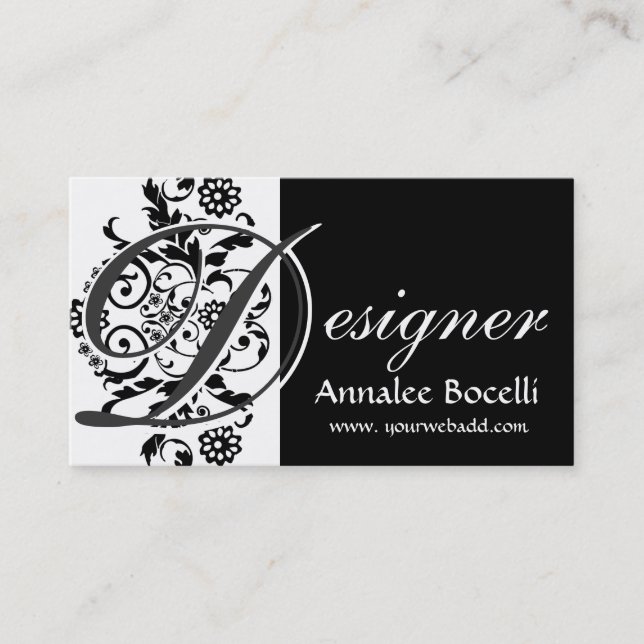 Blom- Lacey elegant moderiktig Monogramsvart för Visitkort (Framsida)