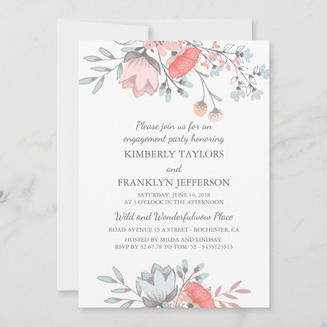 Blom- lantlig vintageförlovningsfest inbjudningar (Framsida)