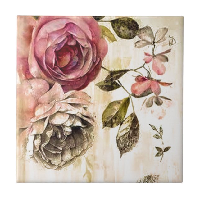 Blom- målning för härlig Victorian Kakelplatta (Framsidan)