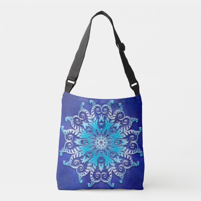 Blom- mandala för blått på grungebakgrund axelväska (Framsida)