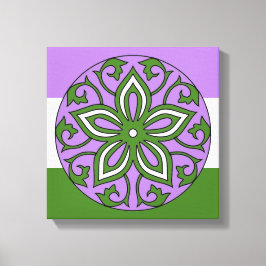 Blom- Mandala LGBT för Genderqueer flaggafärger Canvastryck