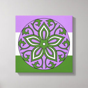 Blom- Mandala LGBT för Genderqueer flaggafärger Canvastryck