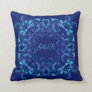 blom- marinmönster för barock stil. Monogram. Kudde