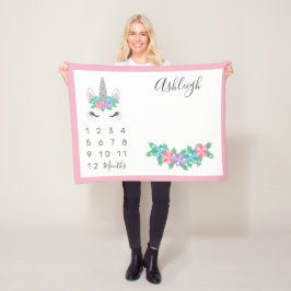 Blom- milstolpe för Unicornbabymånadstidning Fleecefilt