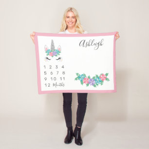 Blom- milstolpe för Unicornbabymånadstidning Fleecefilt