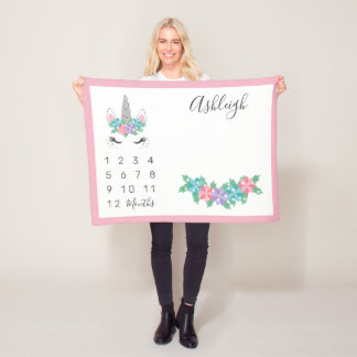 Blom- milstolpe för Unicornbabymånadstidning Fleecefilt