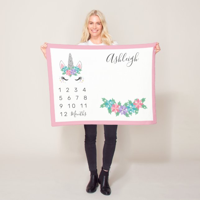 Blom- milstolpe för Unicornbabymånadstidning Fleecefilt (På plats)