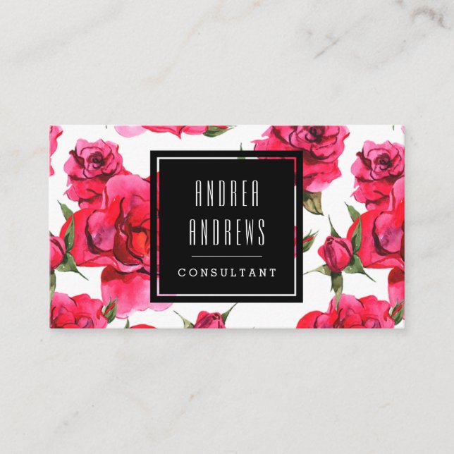 Blom- modern konsulentvisitkort för rosa ros visitkort (Framsida)