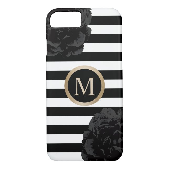 Blom- moderna randar för Monogramelegantsvart Case-Mate iPhone Skal (Baksida)