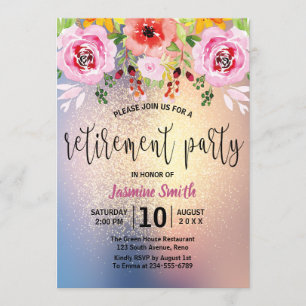 Blom- modernt guld- glitterpensionparty inbjudningar