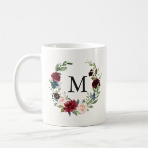 Blom- Monogram för Burgundy bukett Kaffemugg