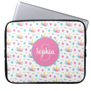 Blom- Monogram för Unicornansiktepersonlig Laptop Fodral