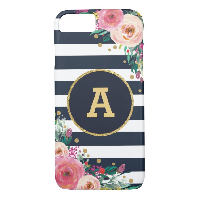 Blom- Monogrammaringuld görar randig fodral för Case-Mate iPhone Skal (Baksida)