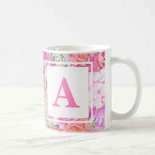 Blom- Monogrammugg för vattenfärg Kaffemugg