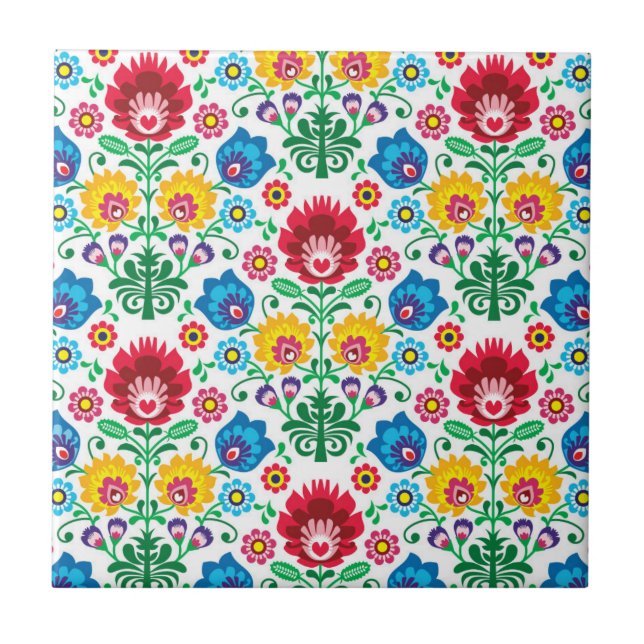 Blom- mönster för Folk konst för hjärta Kakelplatta (Framsidan)