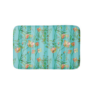 Blom på randig bakgrund för blått badrumsmatta