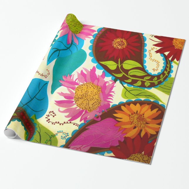 Blom- Paisley Presentpapper (Utrullad)
