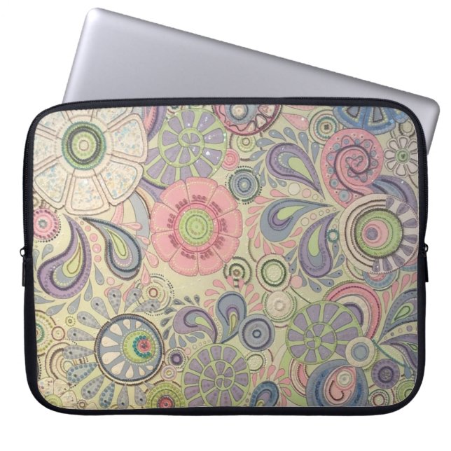 Blom- pastellfärgad design för rosagröntpaisley laptop fodral (Framsidan)