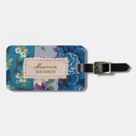 Blom- personlig för tygPatchwork (blått) Bagagebricka
