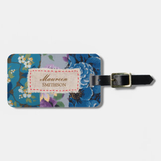 Blom- personlig för tygPatchwork (blått) Bagagebricka