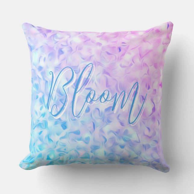 Blom positivt ord rosa blå blomblad kudde (Framsida)