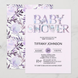 Blom- purpurfärgad lavendelbaby shower för inbjudningar