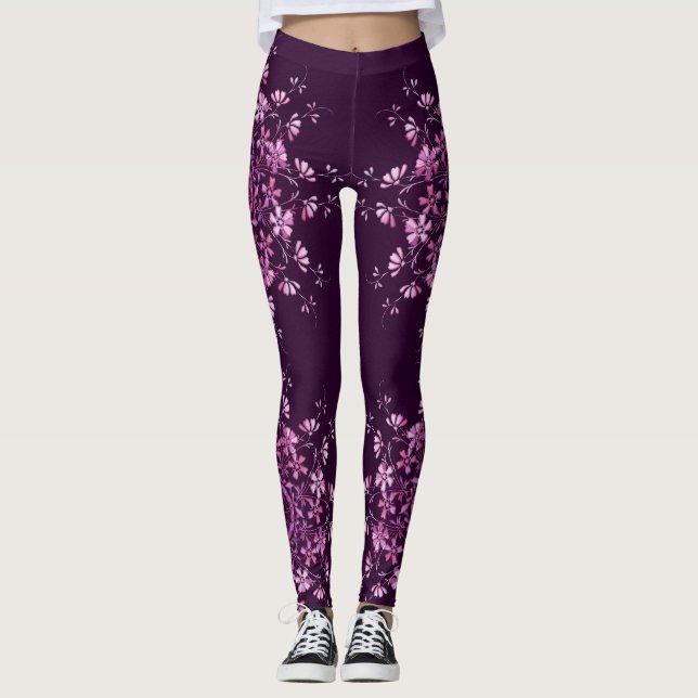 Blom- purpurfärgad mandala. leggings (Framsida)