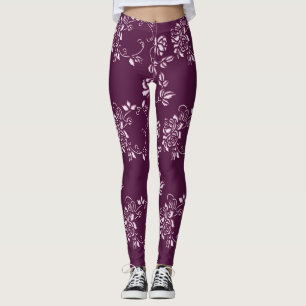 Blom- purpurfärgat retro inslag leggings