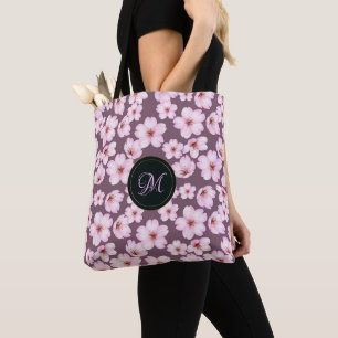 Blom- purpurfärgat retro mönster. Monogram. Tygkasse
