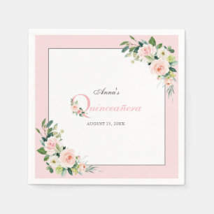 Blom- Quinceanera för rodna rosa vattenfärg Pappersservett