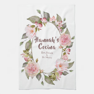 Blom- ram "Cocina " för rosa ros, Kökshandduk