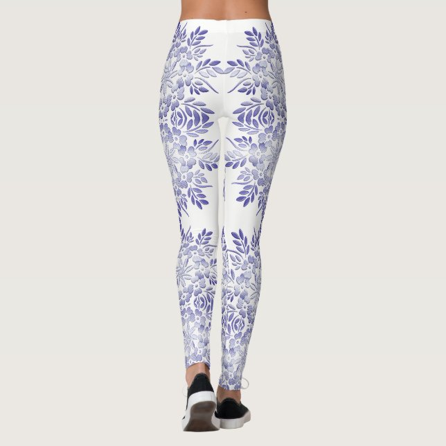 Blom- retro grungemarinmönster leggings (Baksida)