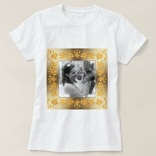 blom- retro guld- ram. Ditt foto T Shirt (Design framsida)