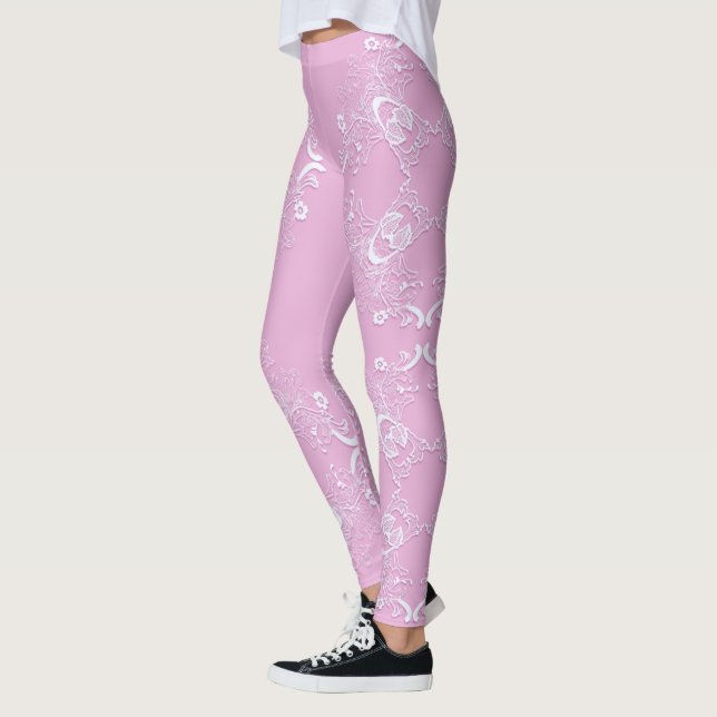 Blom- retro rosasnöredesign leggings (Vänster)