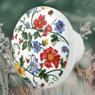 Blom rikligt Färgrik blomkeramisk draghandtag Knopp