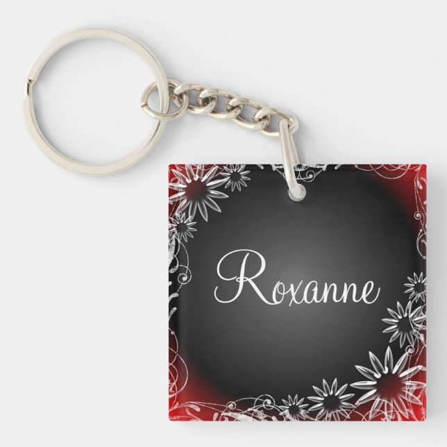 Blom- röd svart keychain för personlig känd daisy (Framsidan)